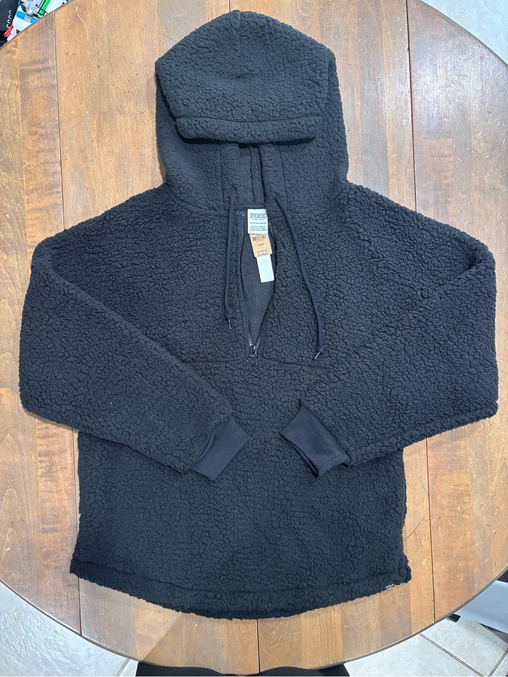 Cozy Black Sherpa Half-Zip Hoodie - PINK/Victoria Secret XS